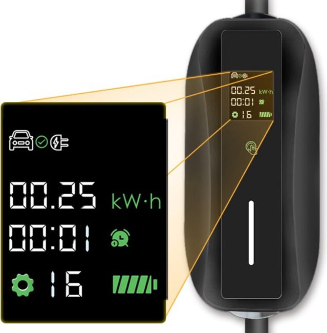 EVSE 11kW Adapteris 3P16A CEE ar somu, LCD displeju, 5m kabelis, Type 2 spraudnis