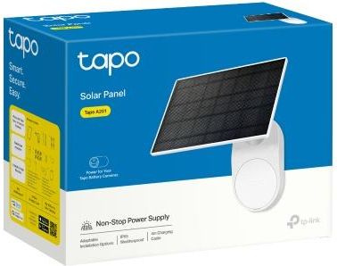 Saules panelis Tapo A201 bateriju kamerām, 2.5W, IP65, USB-C, 173×120×15.7 mm, balts